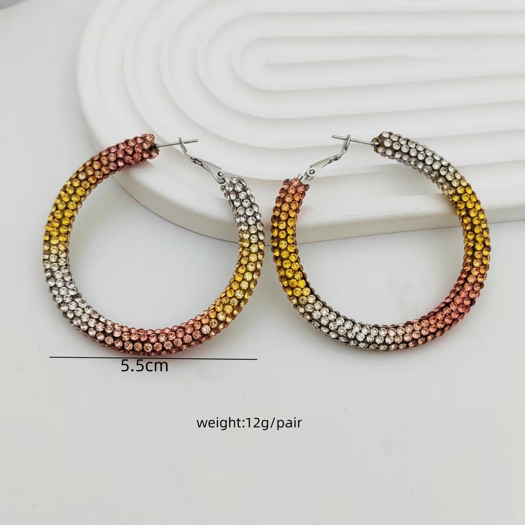 Multi Color High-Shine Gradient Crystal Silver CZ Hoop Earrings Bulk