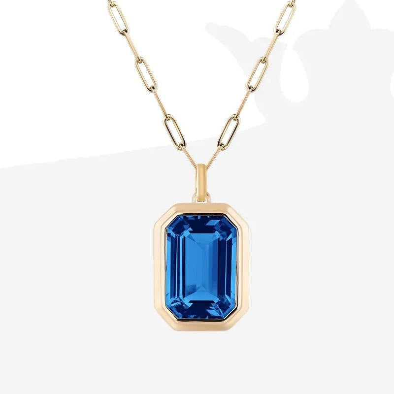 Multi Color Emerald Cut Gold Plated Crystal Copper Pendant Chain Bulk