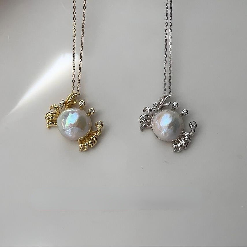 Ocean Pearl Shape Crabs 18k Gold Silver Stainless Steel Anti Tarnish Necklace Pendant Chain For Women Main image