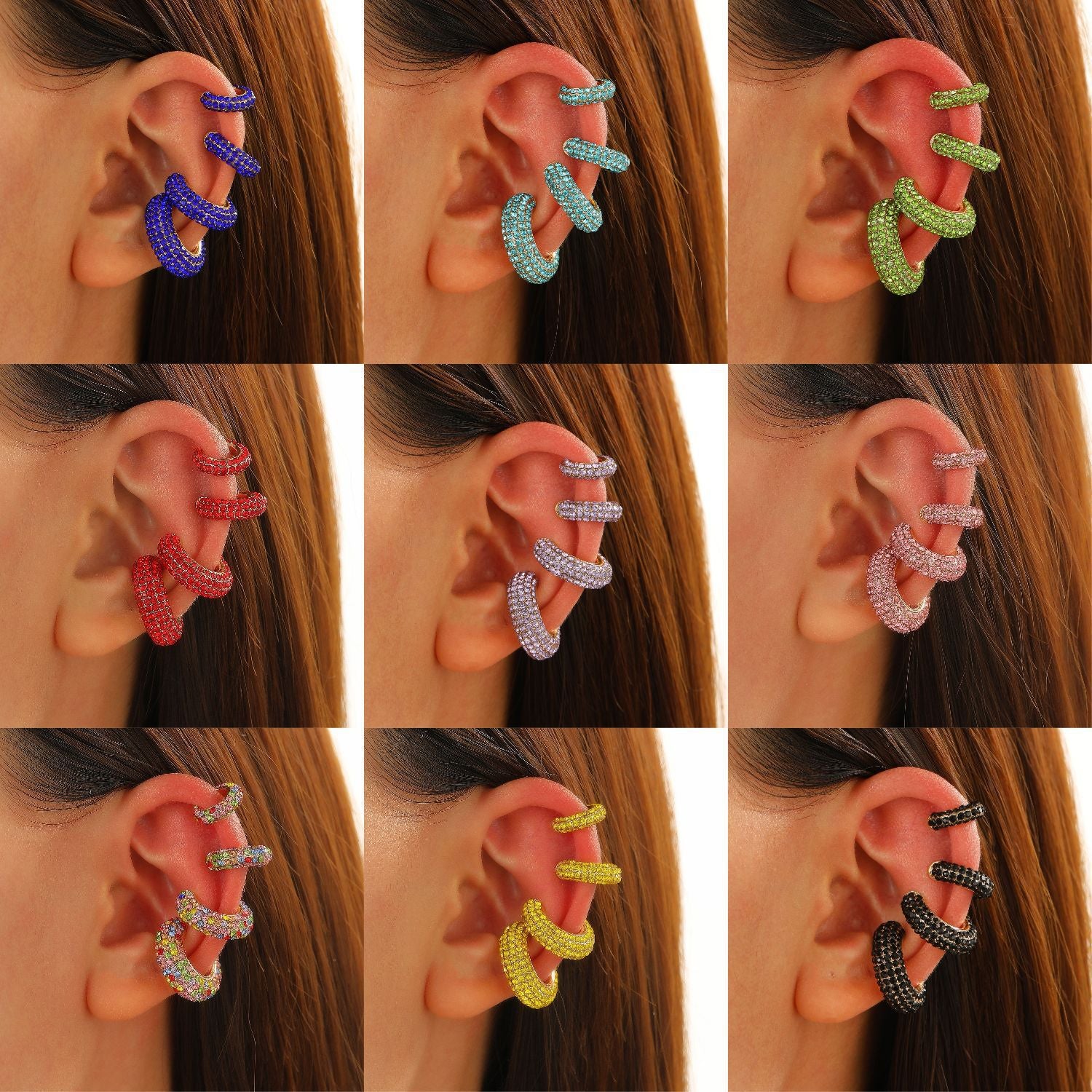 Cubic Zirconia Multi Gemstone 18K Gold Anti Tarnish Stud Ear Cuff Earring Pack Of 4 For Women Secondary image