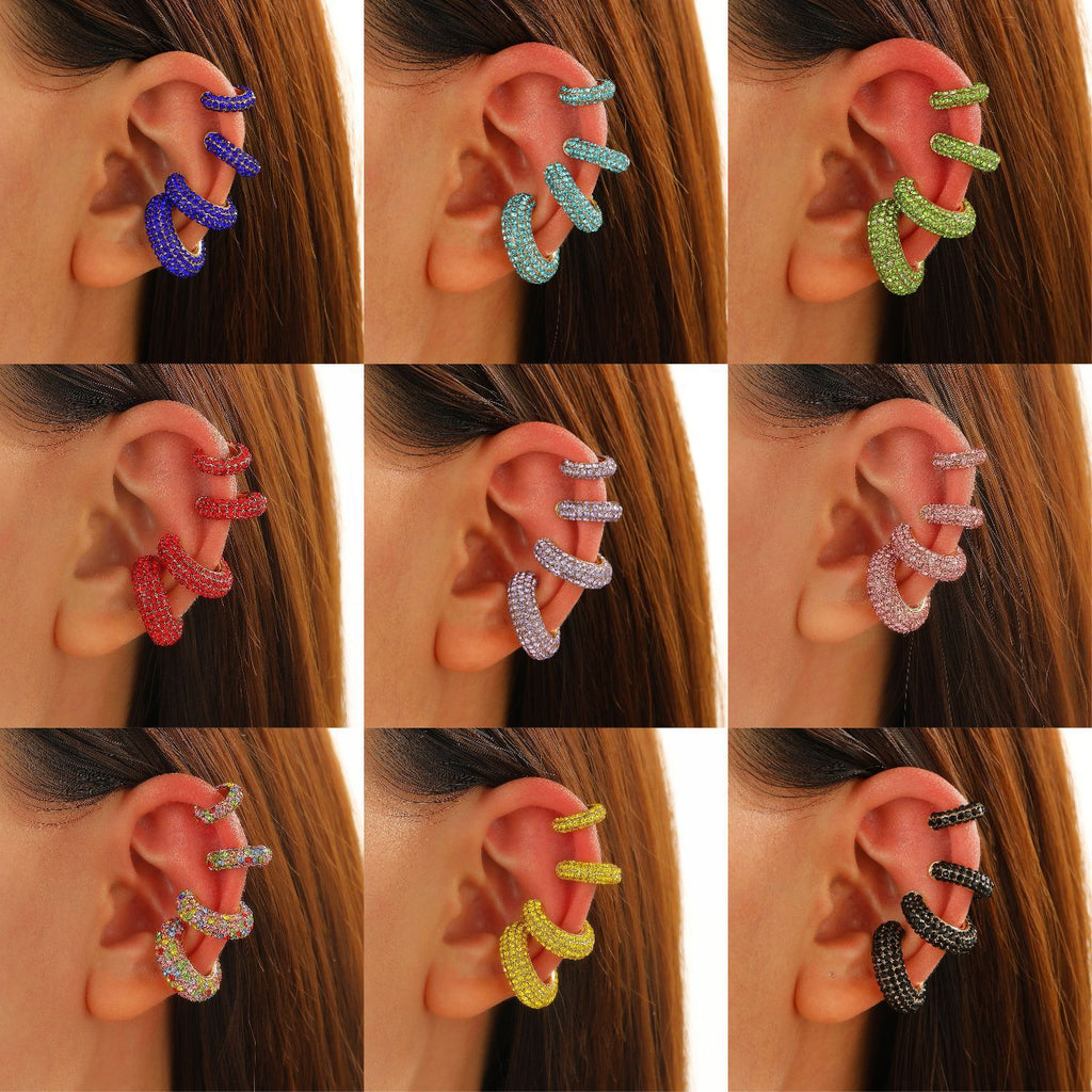 Cubic Zirconia Multi Gemstone 18K Gold Anti Tarnish Stud Ear Cuff Earring Pack Of 4 For Women