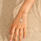 Bulk White Evil Eye Hand Chain Gold Beads Stainless Steel Ring-Bracelet
