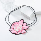 Flower Colorful Pink Green White With Black Boarder Cloth Necklace For Women