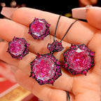 Rose Crystal Green Pink Black Pendant Earring Ring Set For Women Bulk