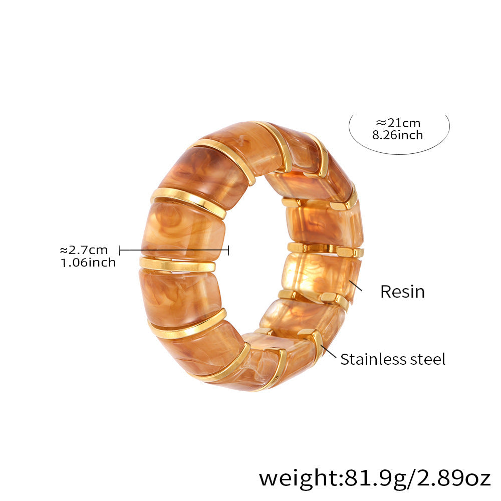 Glossy Multi Gold Resin Stainless Steel Stackable Bracelet Bulk
