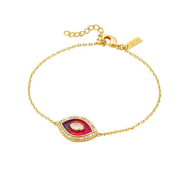 Evil Eye 18K Gold Red CZ Enamel Anti Tarnish Link Chain Bracelet Bulk Main image