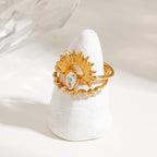 Trendy Sunburst Style Gold CZ Stainless Steel Adjustable Ring Wholesale