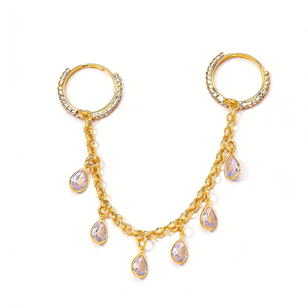 Teardrop Dangle Chain Gold Plated CZ Crystal Multi Finger Ring Bulk