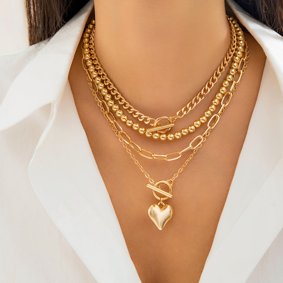 Heart 18K Gold Silver Anti Tarnish Layer Link Chain Necklace Bulk