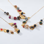 Multi Gemstone Pearl Gold Multiple Charm Necklace Chain Pack Of 3 Bulk