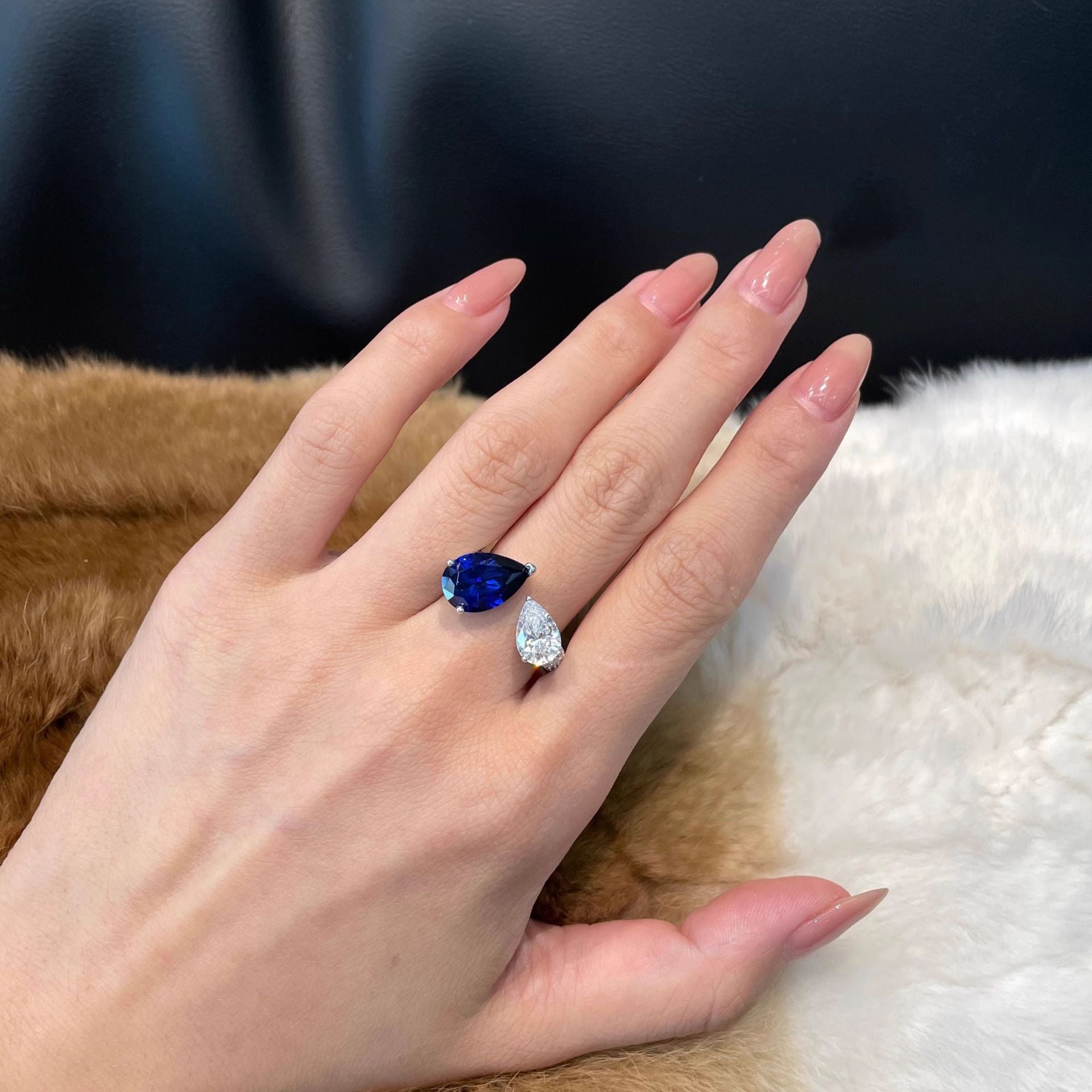 Dual Drop Solitaire CZ Silver Red Green Blue Anti Tarnish Ring Bulk Secondary image