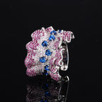 Inlaid CZ Silver Green Pink Crystal Anti Tarnish Free Size Ring Bulk