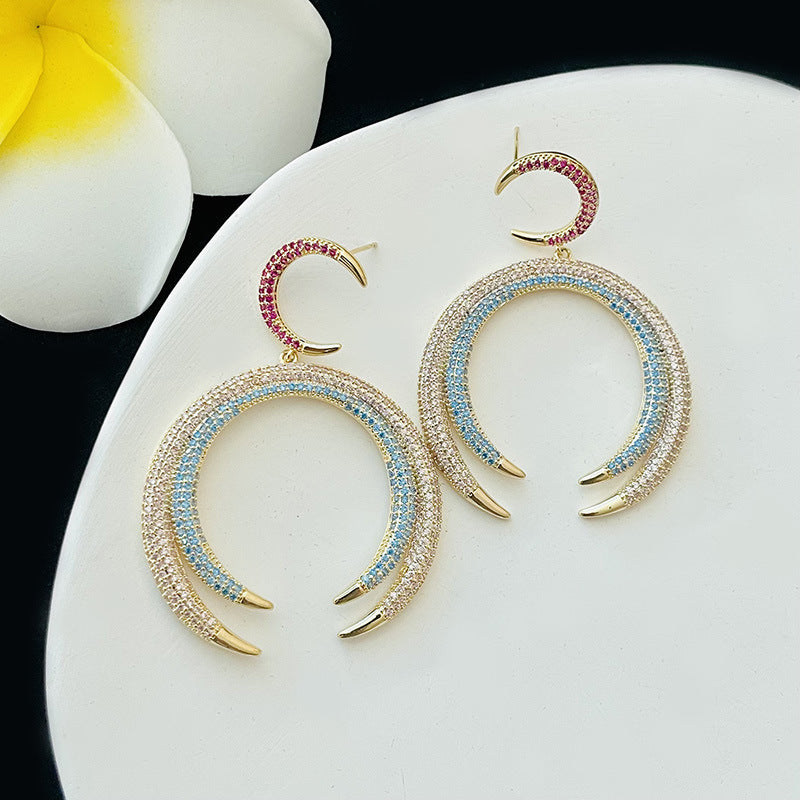 Pink Blue 18K Gold Plated CZ Anti Tarnish Dangler Earring Bulk