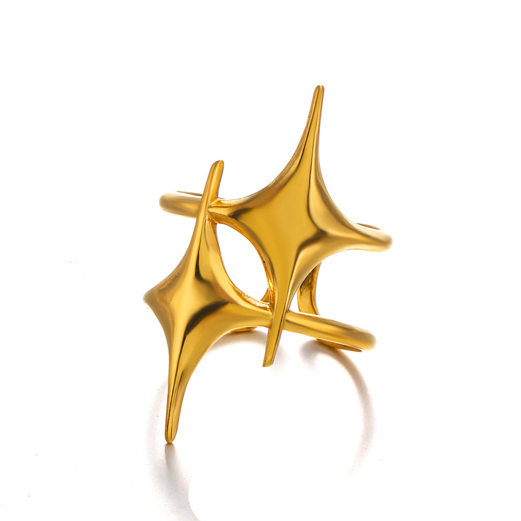 Dual Star Layer 18K Gold Silver Stainless Steel Adjustable Ring Bulk