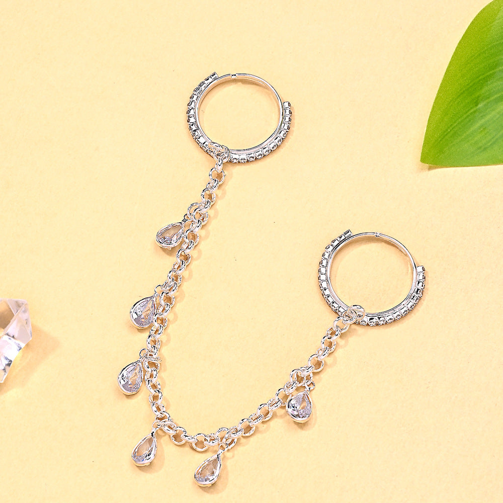 Teardrop Dangle Chain Gold Plated CZ Crystal Multi Finger Ring Bulk