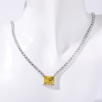 Rectangle Solitaire Silver Yellow Pink Cubic Zirconia Crystal Stainless Steel Anti Tarnish Necklace Chain For Women