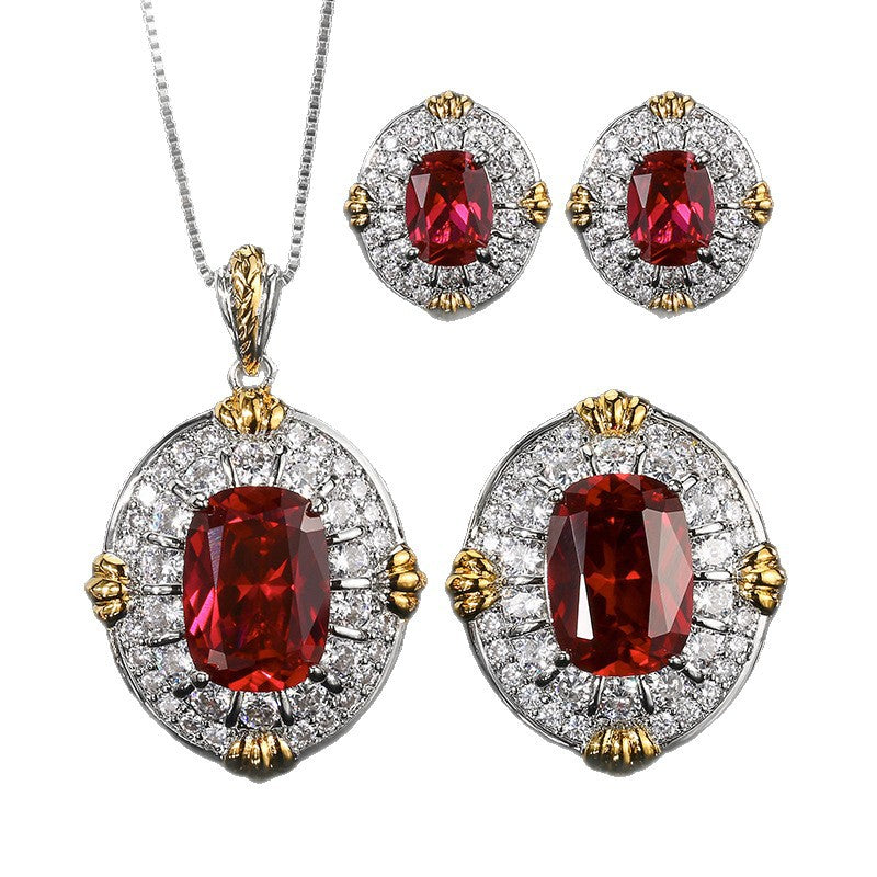 Elegant Round Shape Gold Plated CZ Copper Necklace Combo Set Wholesale