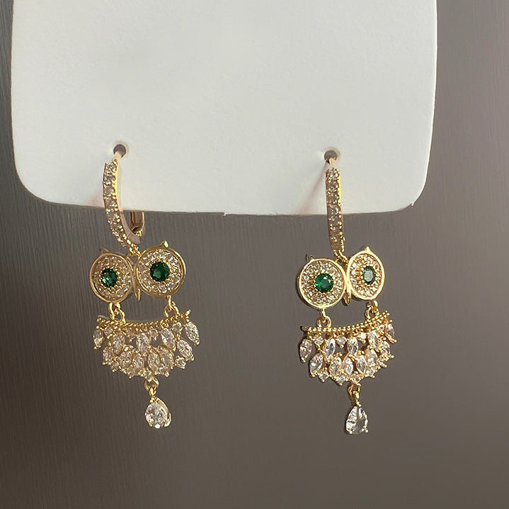 Owl Evil Eye CZ 18K Gold Anti Tarnish Hoop Drop Earring Bulk Main image