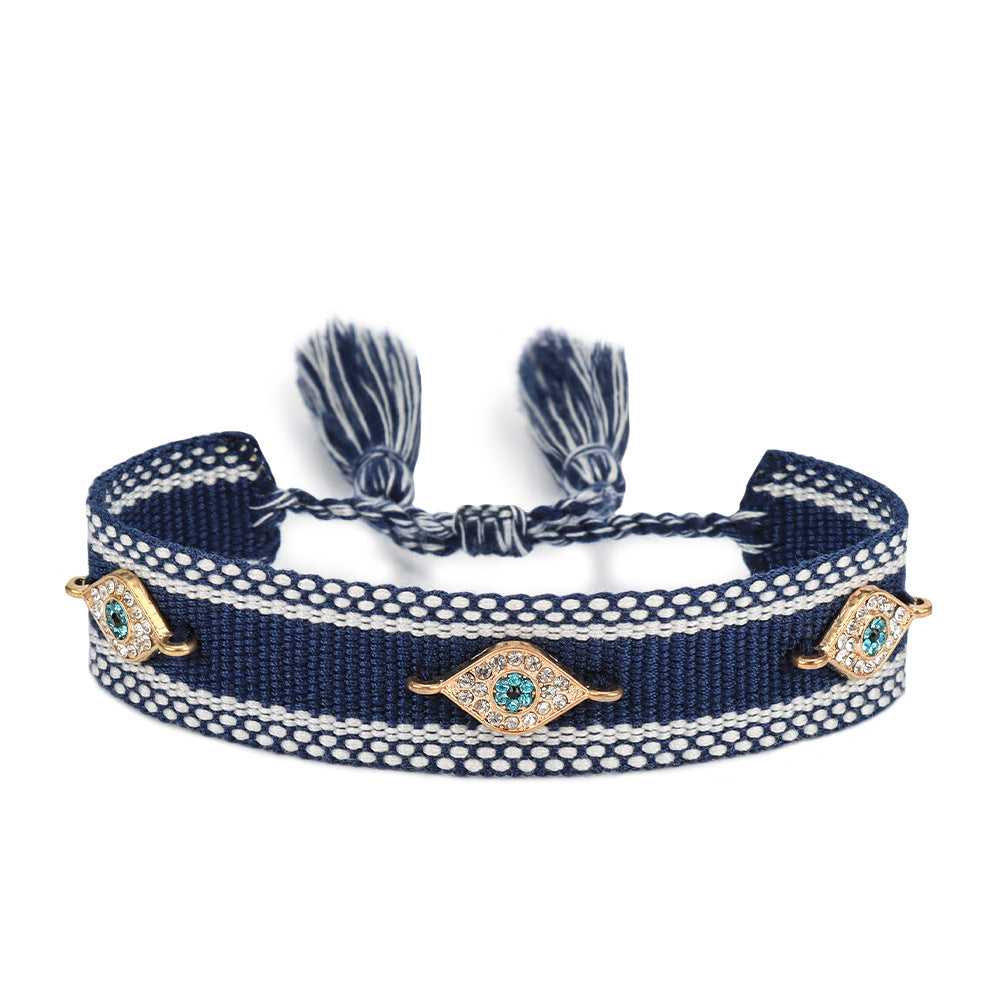 Evil Eye Gold Silver Multicolor Thread Cotton Adjustable Bracelet Bulk