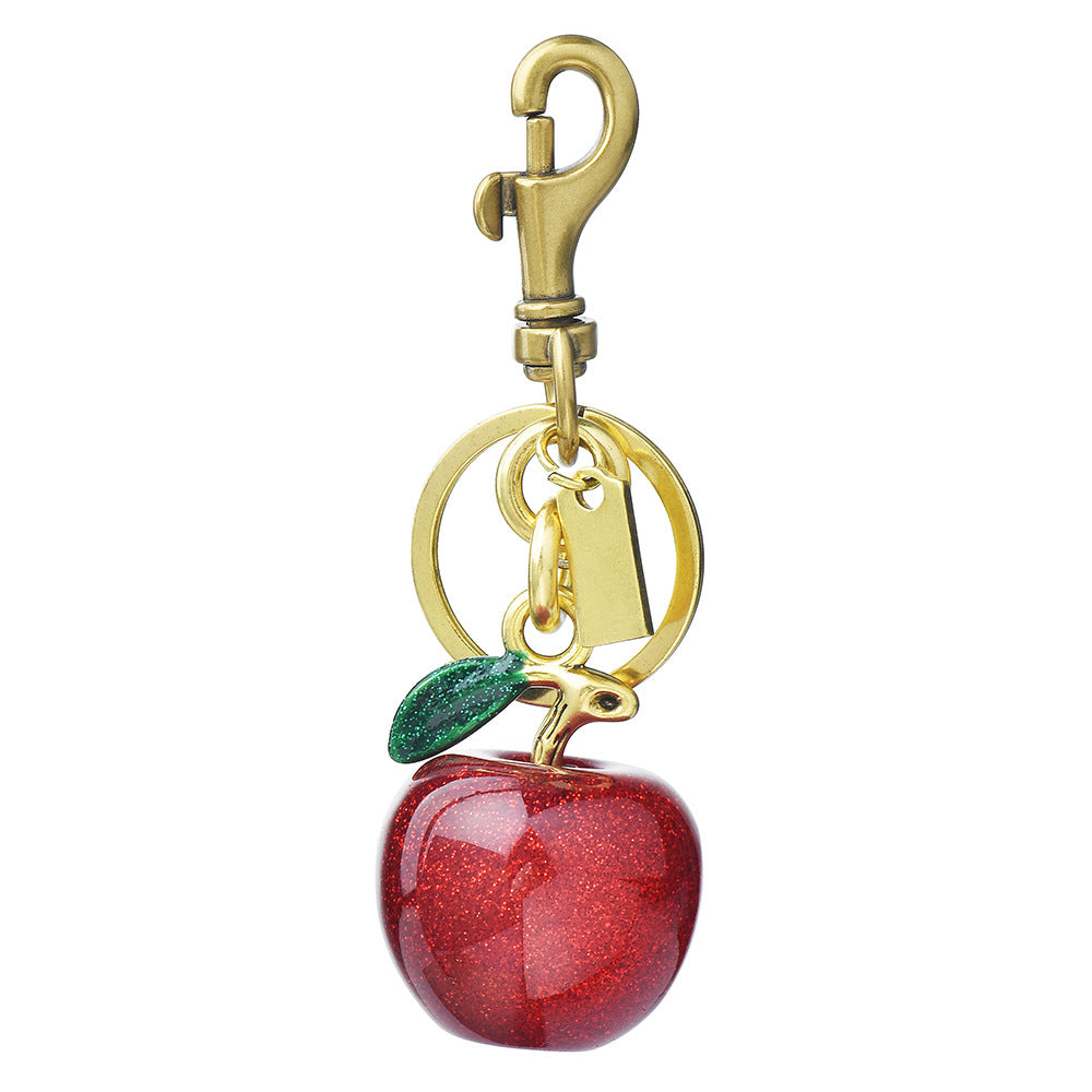 Apple Red Black Blue 18K Gold Plated Charm Keychain For Men Women
