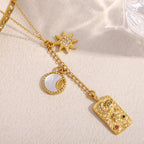 Moon Sun Star Evil Eye 18K Gold Stainless Steel Charm link chain Necklace For Women