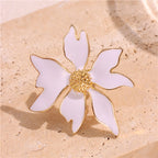 Floral White Enamel 18K Gold Plated Anti Tarnish Free Size Ring Bulk