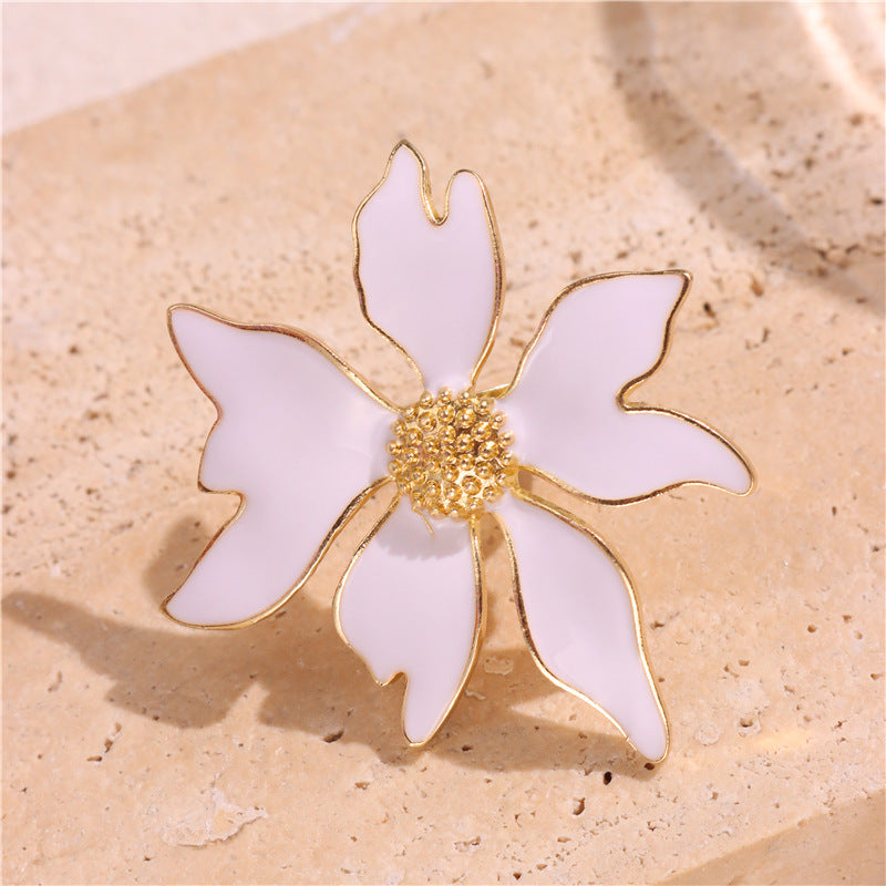 Floral White Enamel 18K Gold Plated Anti Tarnish Free Size Ring Bulk