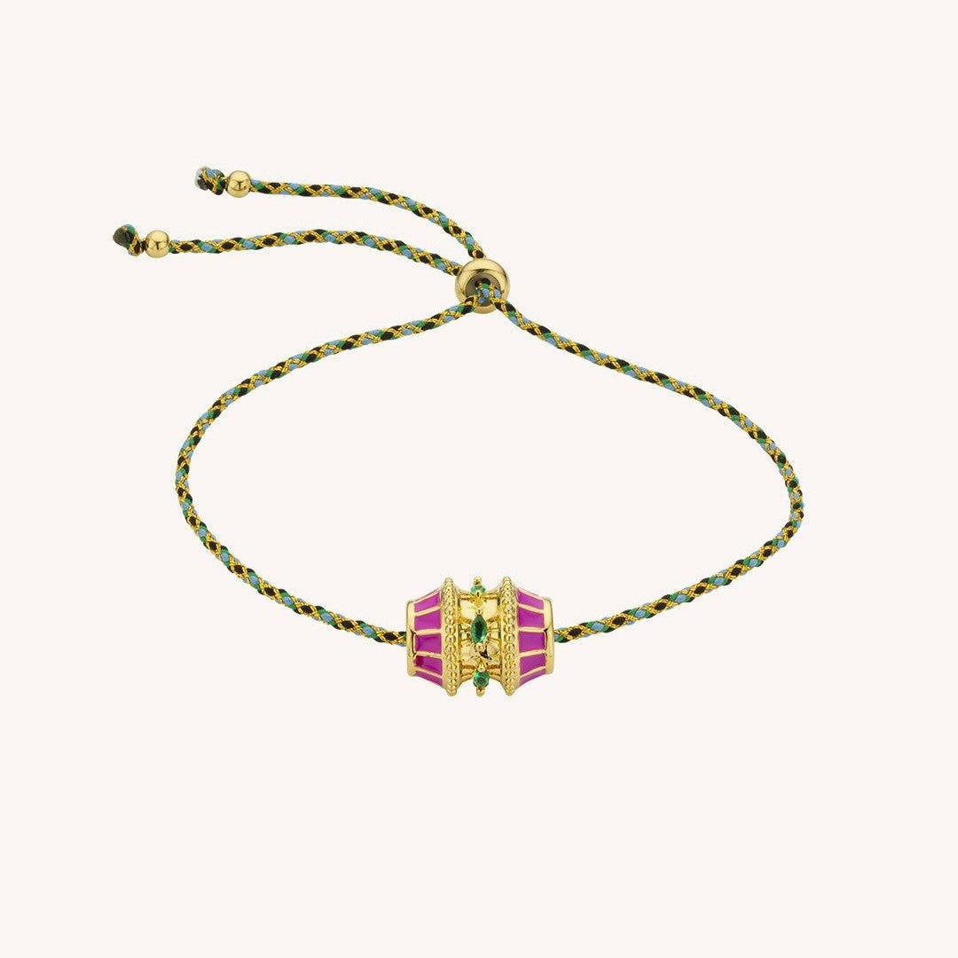Antique Drum Gold Multi CZ Enamel Anti Tarnish Threads Bracelet Bulk