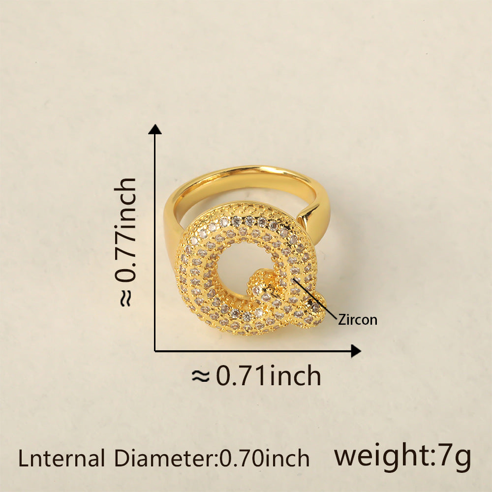 All Initial Letter Alphabets CZ Gold Anti Tarnish Adjustable Ring Bulk