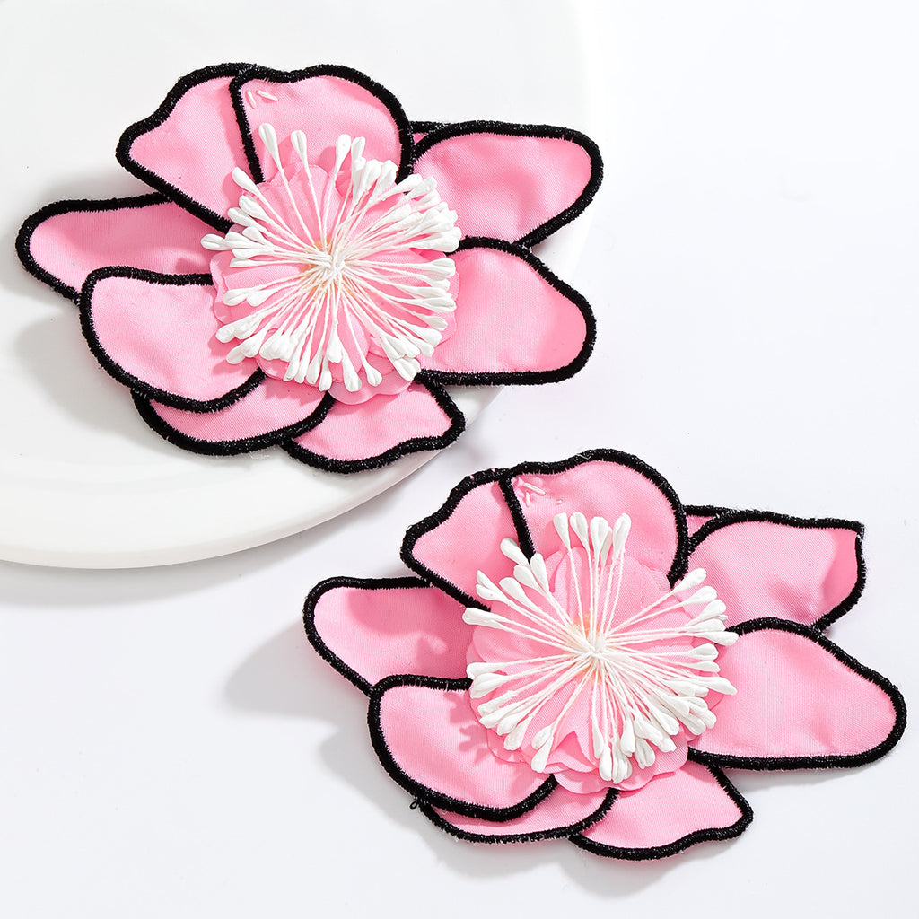 White Green Pink Flower Black Border Anti Tarnish Stud Earring Bulk