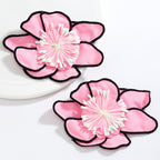 White Green Pink Flower Black Border Anti Tarnish Stud Earring Bulk