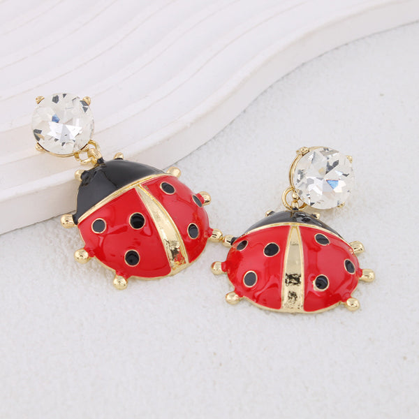 Ladybug Red Black 18K Gold Cubic Zirconia Drop Earring For Women Bulk Secondary image
