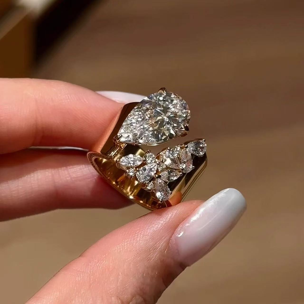 Designer Floral Gold Plated CZ Copper Anti Tarnish Fancy Ring Wholesale Main image