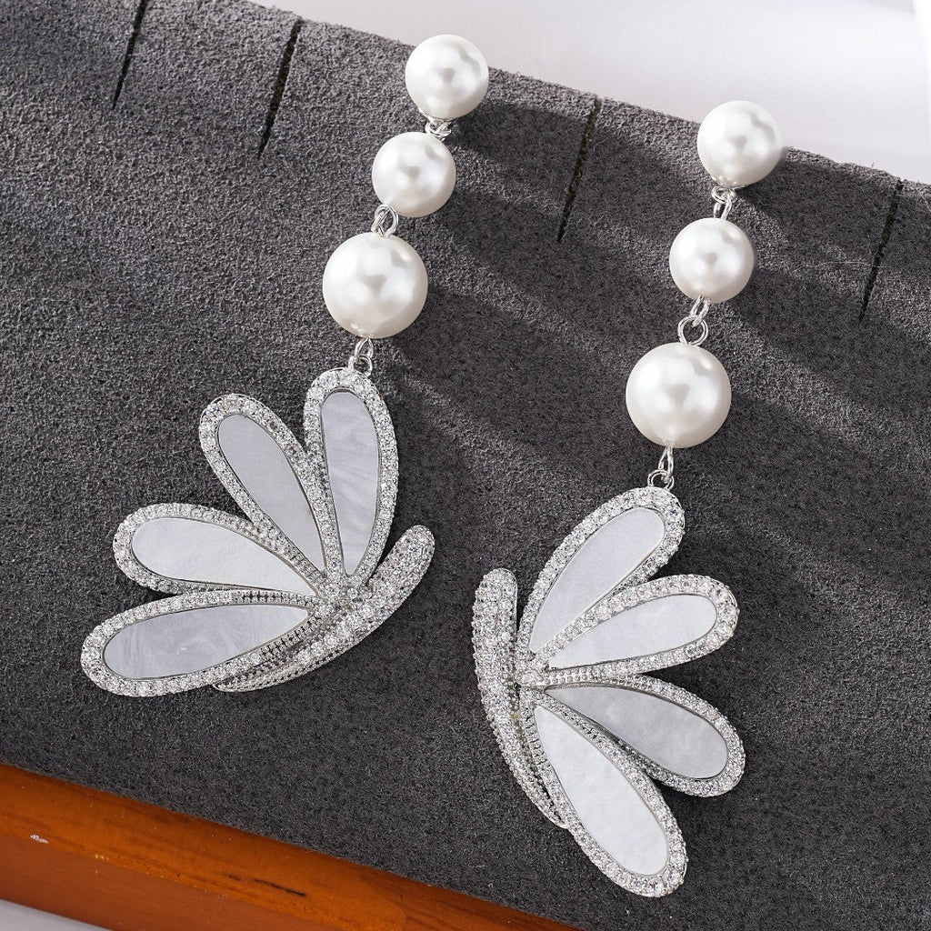 Butterfly 18K Gold Brown Pearl Cubic Zirconia Dangler Earring Bulk