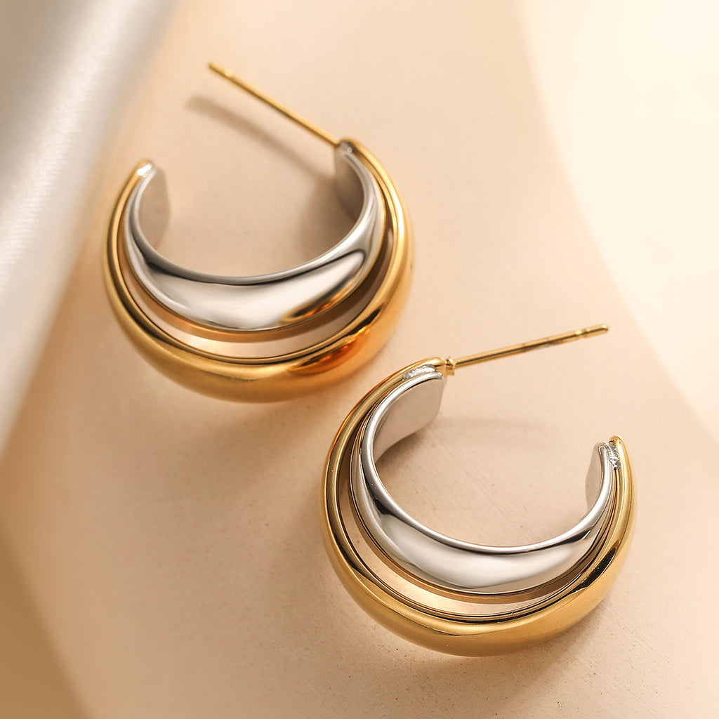 Gold Silver Crossover Stainless Steel Hoop Earrings For Women Bulk