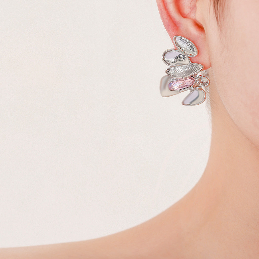 Pink Modern Abstract Silver Rhinestone Dangler Earrings For Women Bulk