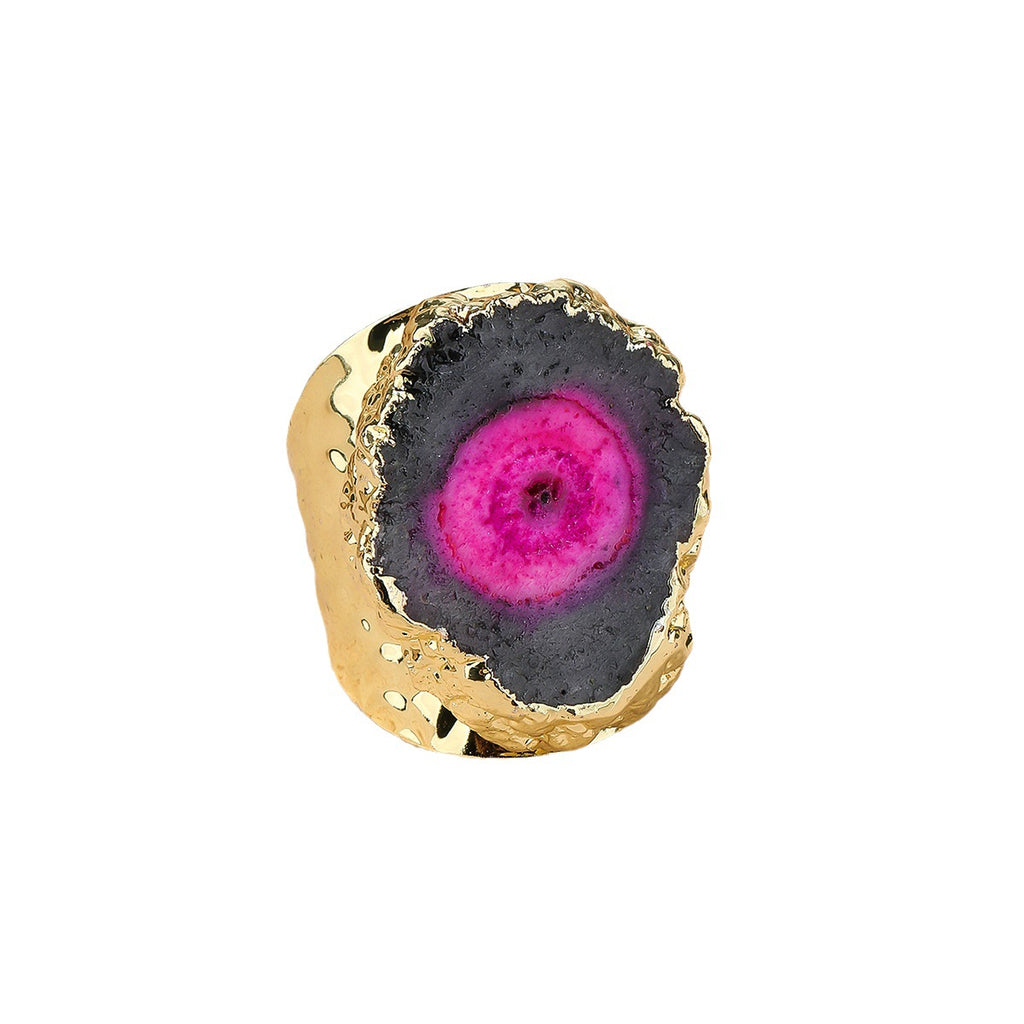 Black Pink Gemstone Crystal 18K Gold Adjustable Ring For Women Bulk