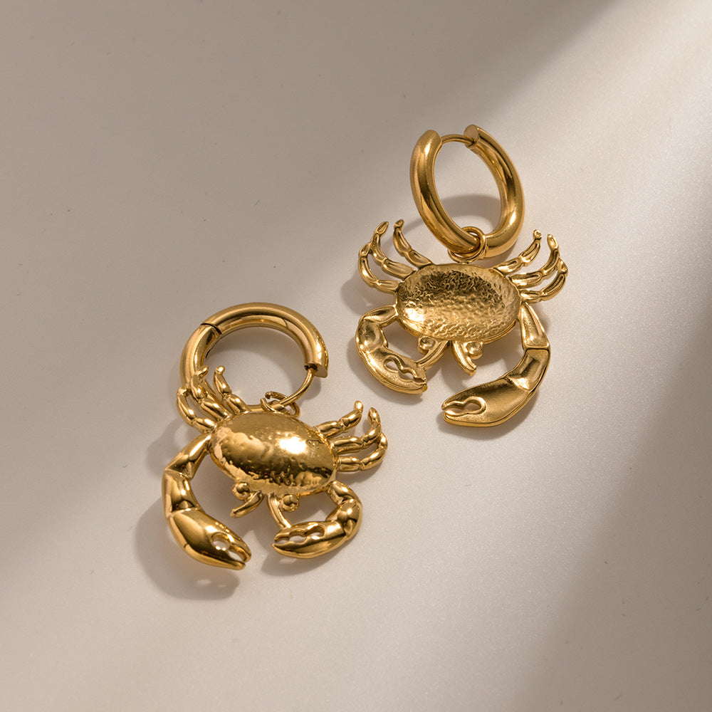 Crab 18K Gold Stainless Steel Anti Tarnish Hoop Dangler Earring Bulk