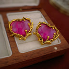 Pink Heart Gold Plated Beads Alloy Stud Earrings For Women Wholesale