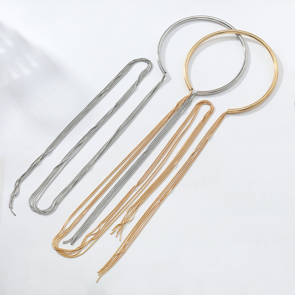Multi-Chain With Sculptural Collar Design Gold Silver Necklace Bulk