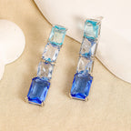 Blue White Rectangular Cut Silver CZ Copper Necklace Earring Set Bulk