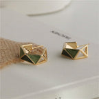 Triangle Enamel 18K Gold Green Brown Anti Tarnish Hoop Earring Bulk