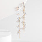 Floral Gold Silver CZ Anti Tarnish Long Dangler Tassel Earrings Bulk