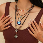 Star Moon Evil Eye Beads Silver Layer Necklace Pendant Chain Bulk