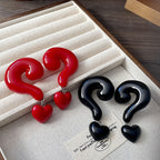 Question Mark Heart Enamel 18K Gold Red Black Anti Tarnish Dangler Drop Earring For Women