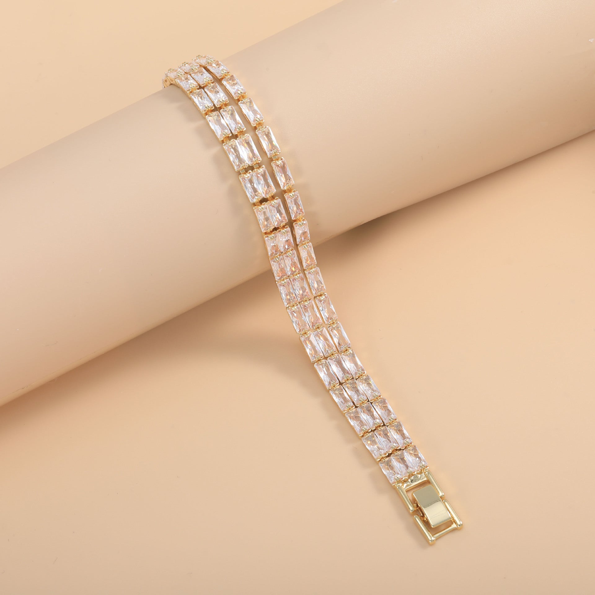 Bulk Layered Two Row Baguette Gold Silver Plated CZ Copper Bracelet