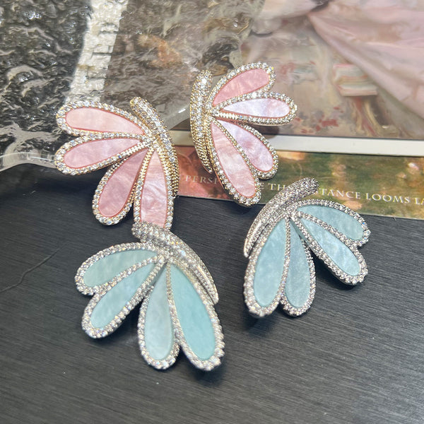 Pink Blue Butterfly Silver Plated Cubic Zirconia Stud Earrings Bulk Secondary image