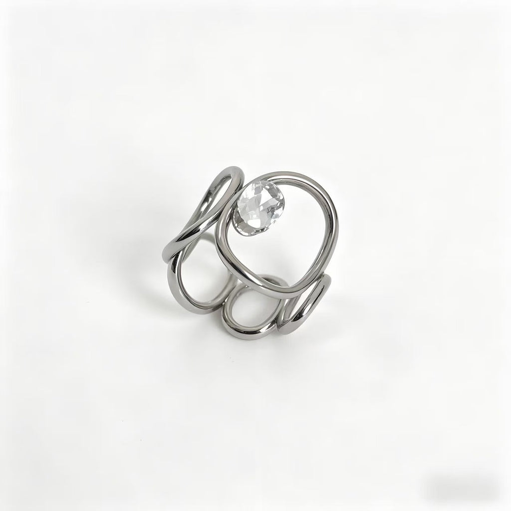 Gold Silver Geometric Loop Cubic Zirconia Copper Adjustable Ring Bulk