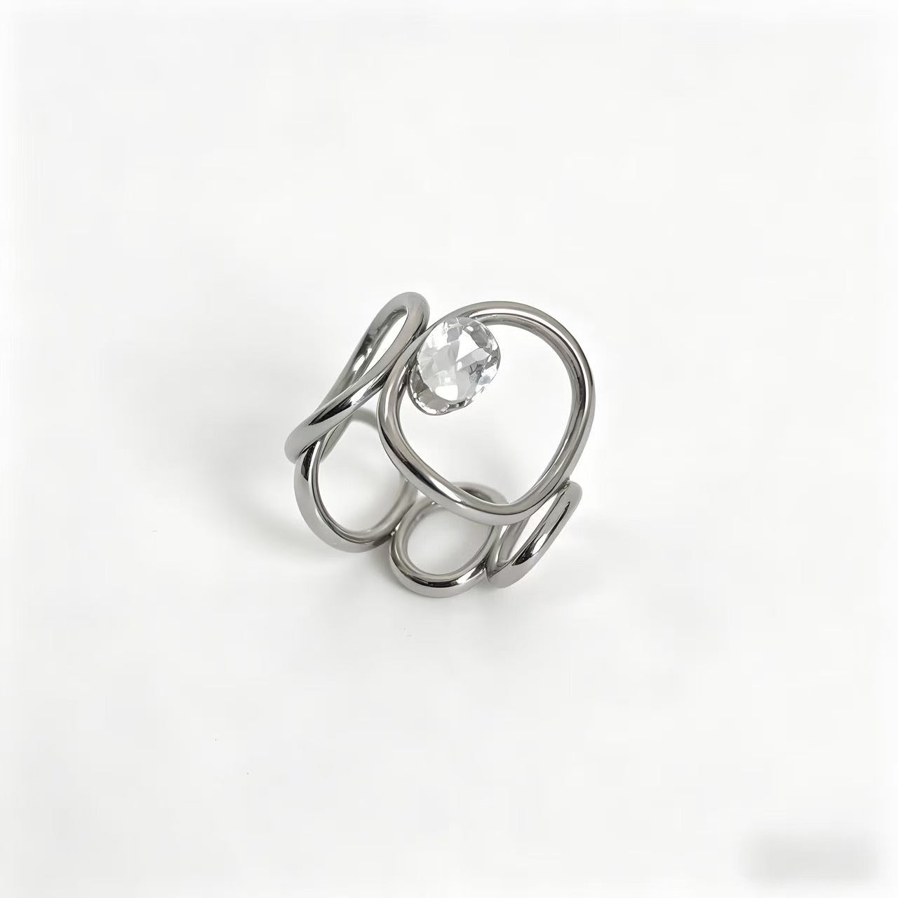 Gold Silver Geometric Loop Cubic Zirconia Copper Adjustable Ring Bulk