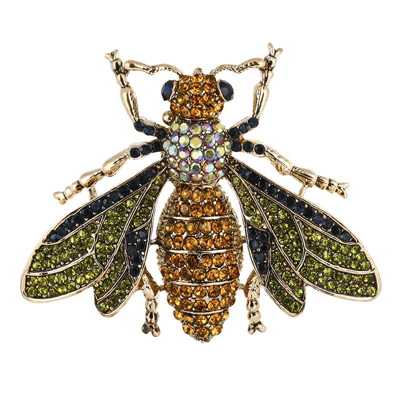 Luxury Bee Gold Plated Green & Amber Crystal Brooch For Women Bulk